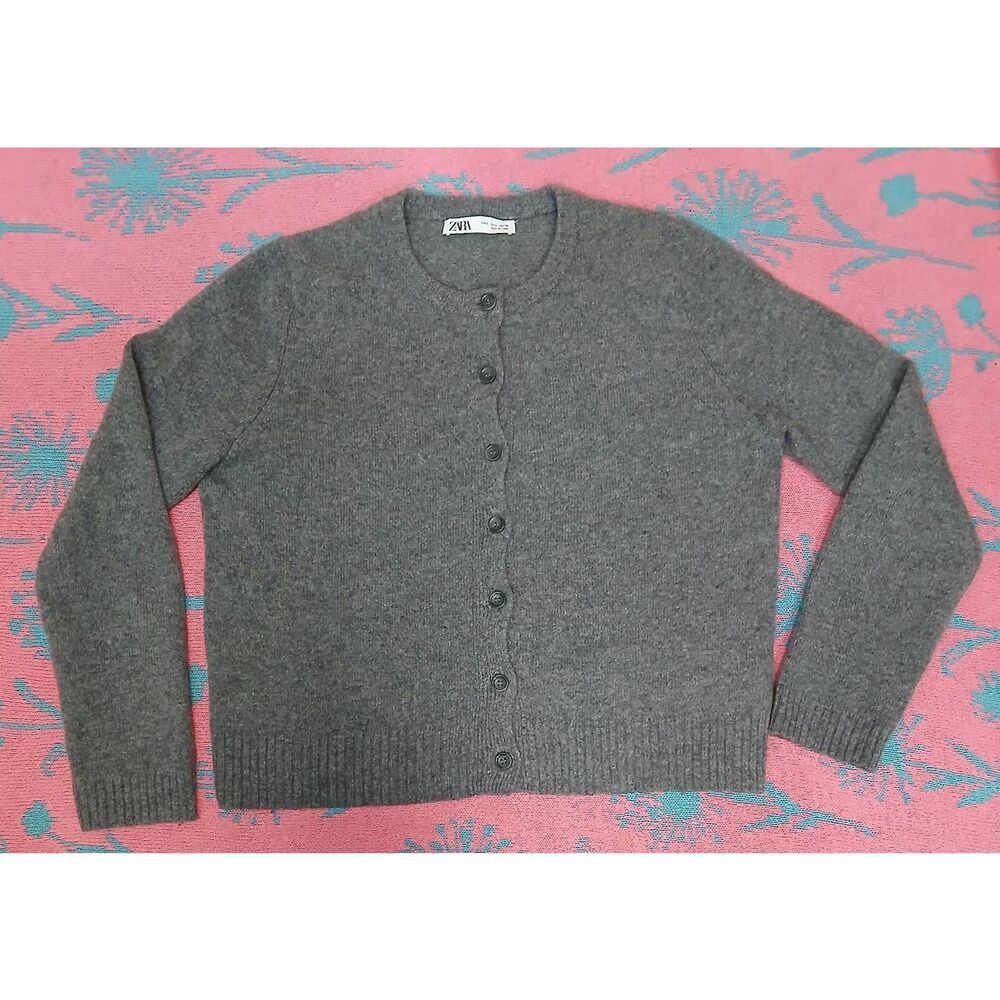 Zara womens large cardigan sweater boxy soft wool gray minimalist capsule